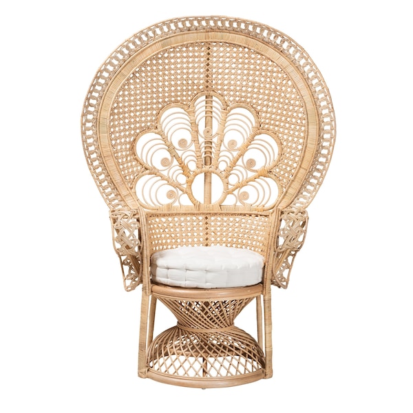 Baxton Studio Ediva Modern Bohemian Natural Brown Rattan Peacock Accent Chair - 226-13117-ZORO