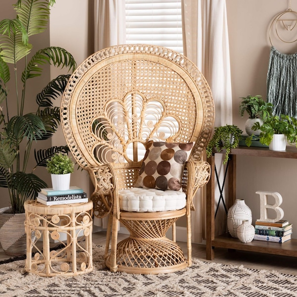 Baxton Studio Ediva Modern Bohemian Natural Brown Rattan Peacock Accent Chair - 226-13117-ZORO