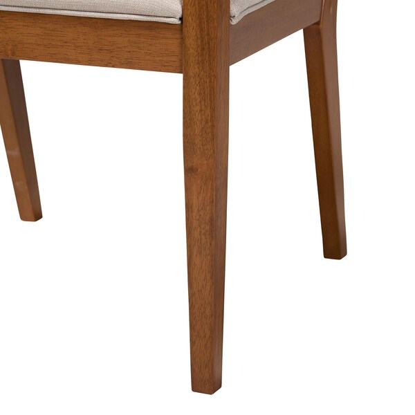 Baxton Studio Emilia Japandi Beige Fabric and Walnut Brown Finished Wood 2-Piece Arm Chair Set with Woven Rattan - 242-2PC-13431-ZORO