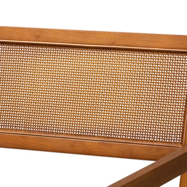 Baxton Studio Emilia Japandi Beige Fabric and Walnut Brown Finished Wood 2-Piece Arm Chair Set with Woven Rattan - 242-2PC-13431-ZORO