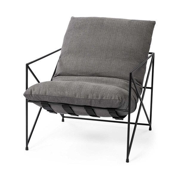 Gfancy Fixtures Grey Fabric Wrap Accent Chair with Black Metal Frame - GF3666373