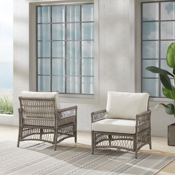 Thatcher Outdoor Wicker Armchair Set, Creme - 2 Piece - KO70434DW-CR