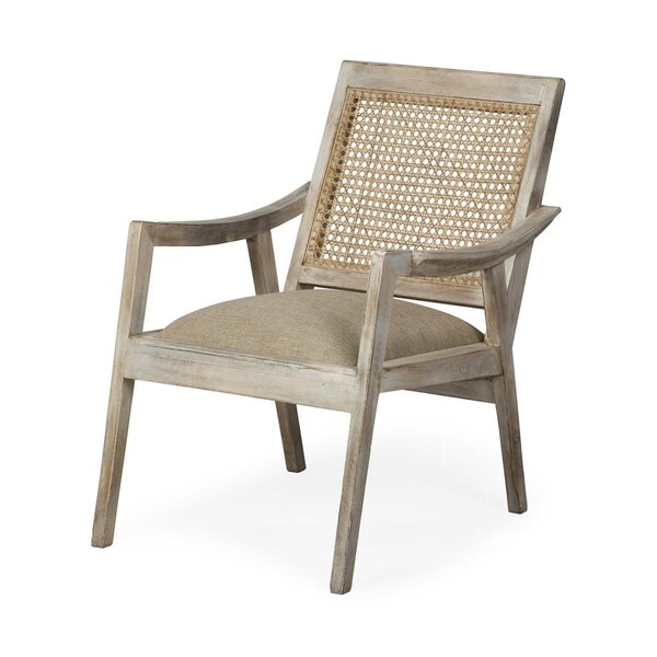 Homeroots Wooden Chair with Cane Mesh Backrest, Brown - 392001