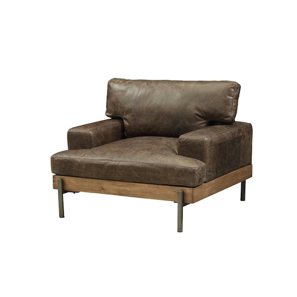Kd Estanteria Chair In Distressed Chocolate Top Grain Leather, Oak Wood Trim - KD3086677