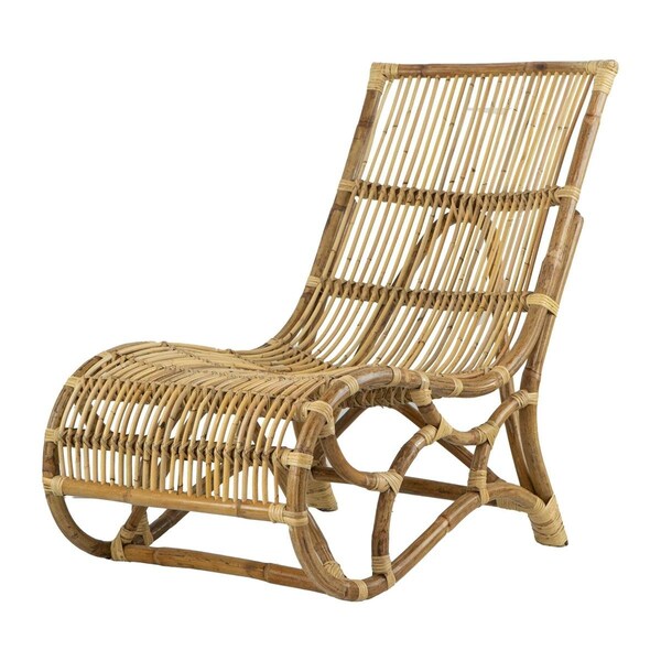 Benjara 35 in. Slatted Support Retro Style Rattan Lounge Chair, Natural Brown - BM284789