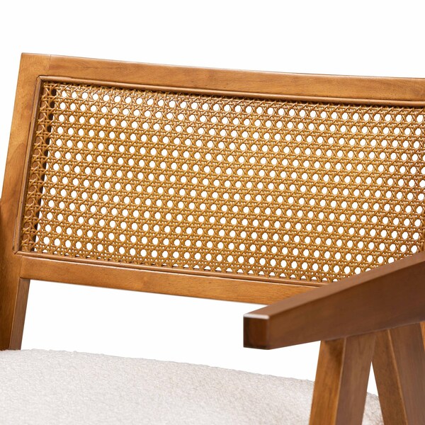 Baxton Studio Jetsam Japandi Cream Boucle Fabric and Walnut Brown Finished Wood Arm Chair - 243-13563-ZORO