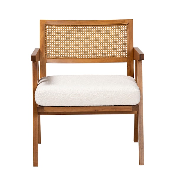 Baxton Studio Jetsam Japandi Cream Boucle Fabric and Walnut Brown Finished Wood Arm Chair - 243-13563-ZORO