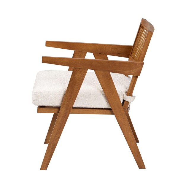 Baxton Studio Jetsam Japandi Cream Boucle Fabric and Walnut Brown Finished Wood Arm Chair - 243-13563-ZORO