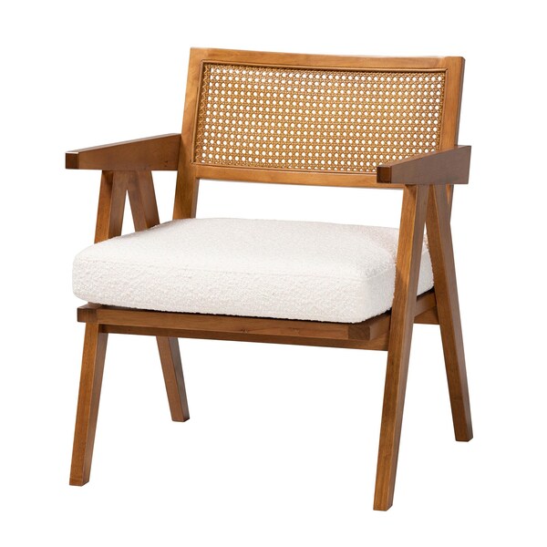 Baxton Studio Jetsam Japandi Cream Boucle Fabric and Walnut Brown Finished Wood Arm Chair - 243-13563-ZORO