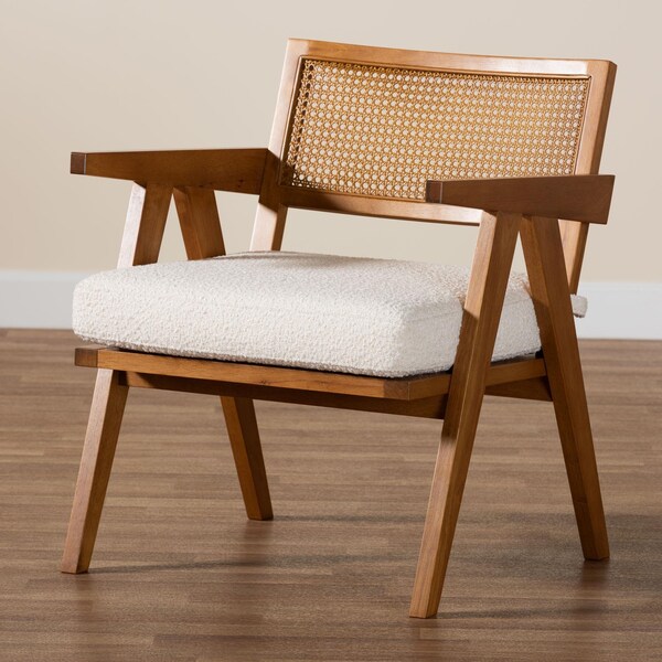 Baxton Studio Jetsam Japandi Cream Boucle Fabric and Walnut Brown Finished Wood Arm Chair - 243-13563-ZORO