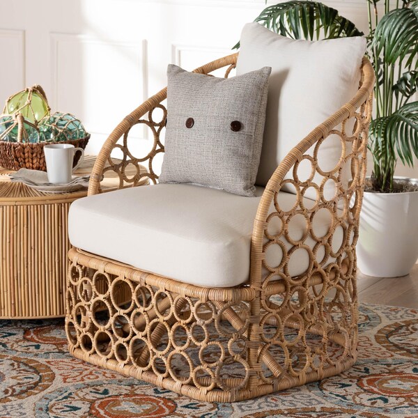 Bali & Pari Prisca Bohemian Light Honey Rattan Accent Chair - 244-13641-ZORO