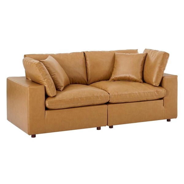 Modway Furniture Commix Down Filled Overstuffed Vegan Leather Loveseat, Tan - EEI-4913-TAN