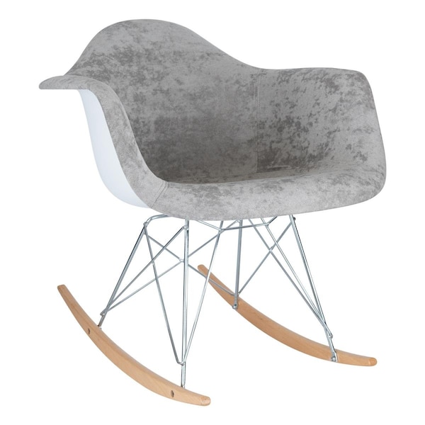 Leisuremod 27 in. Wilson Velvet Eiffel Base Rocking Chair, Cloudy Grey - WR25VGR