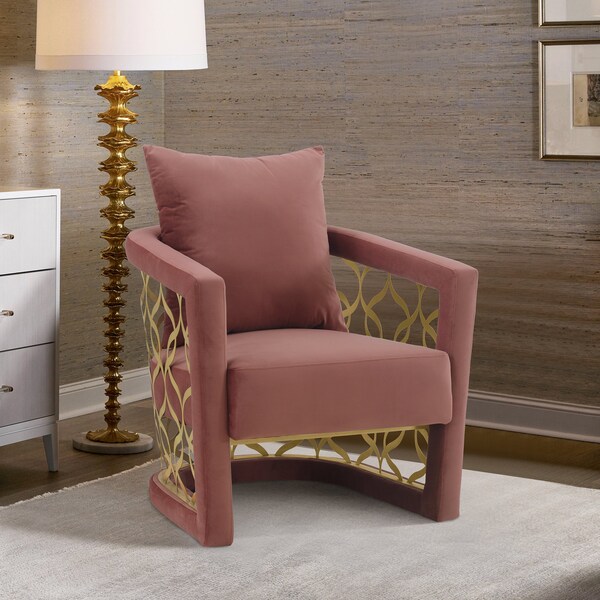 Armen Living Corelli Blush Fabric Upholstered Accent Chair with Brushed Gold Legs - LCCLCHBLUSH