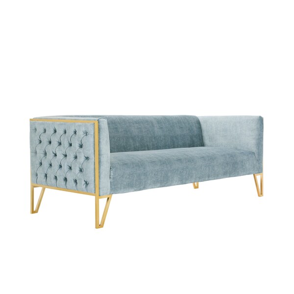 Manhattan Comfort Vector Sofa and Armchair Set of 2 in Ocean Blue and Gold - 2-SS548-OB
