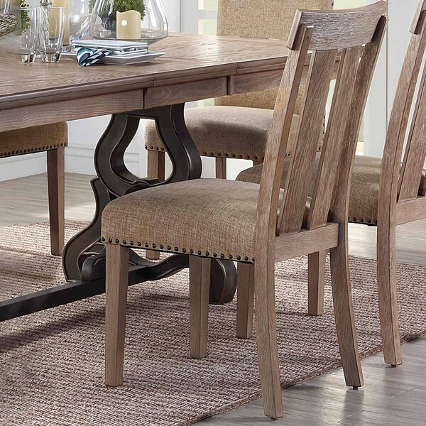 Acme Slatted Back Side Chair in Fabric and Maple, 2PK - ER-0267NL