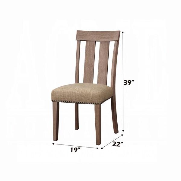 Acme Slatted Back Side Chair in Fabric and Maple, 2PK - ER-0267NL