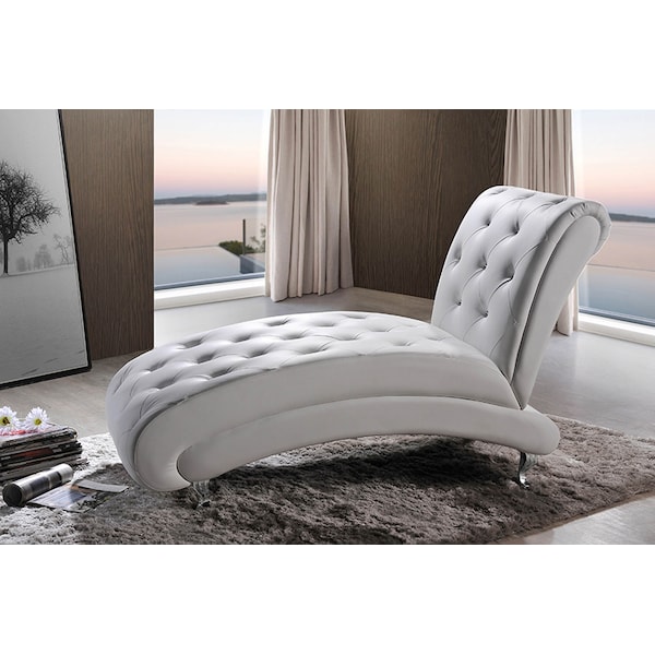 Baxton Studio Pease White Upholstered Crystal Button Tufted Chaise Lounge - 114-6075