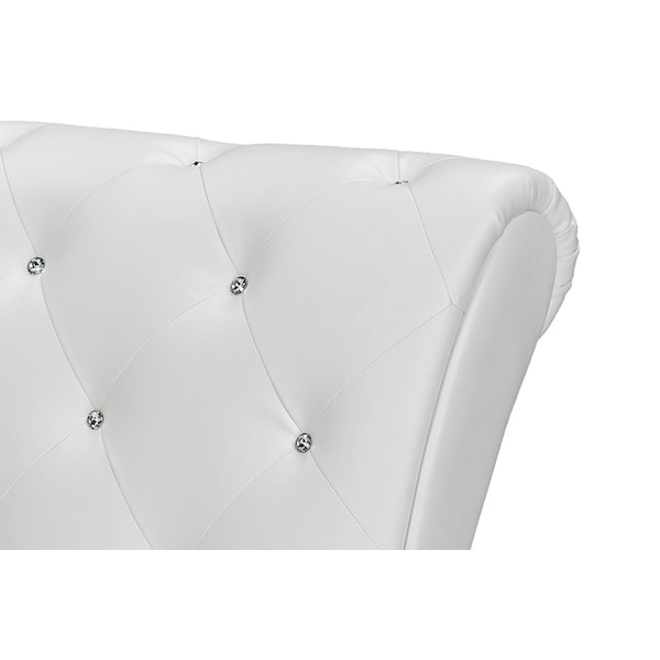 Baxton Studio Pease White Upholstered Crystal Button Tufted Chaise Lounge - 114-6075