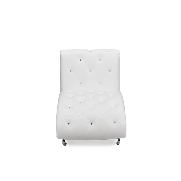 Baxton Studio Pease White Upholstered Crystal Button Tufted Chaise Lounge - 114-6075