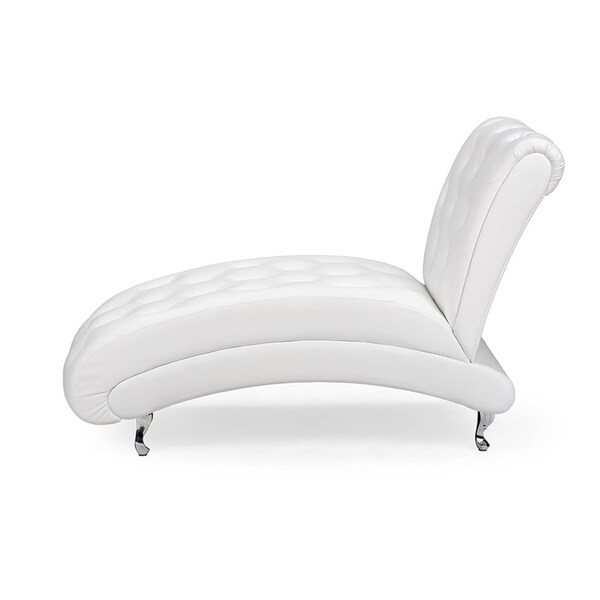 Baxton Studio Pease White Upholstered Crystal Button Tufted Chaise Lounge - 114-6075