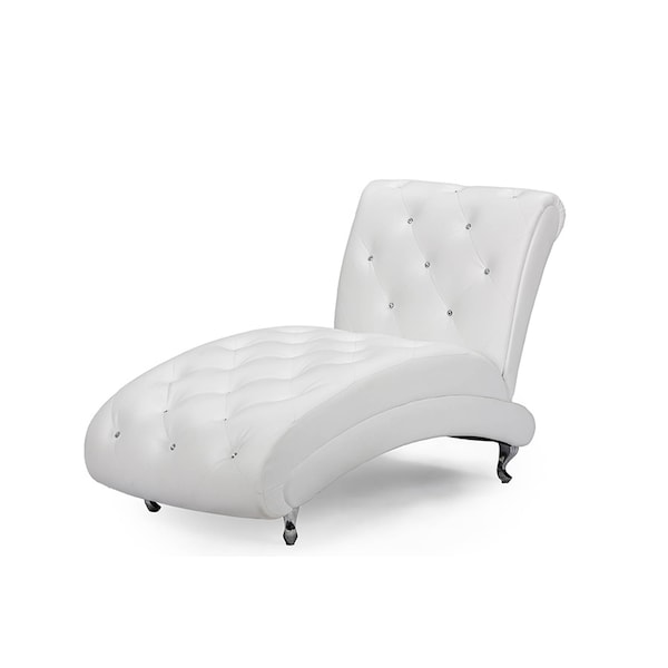 Baxton Studio Pease White Upholstered Crystal Button Tufted Chaise Lounge - 114-6075