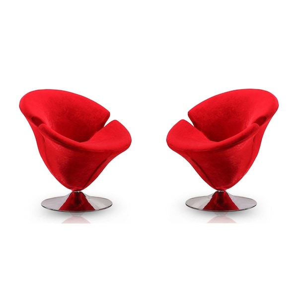 Designed To Furnish Tulip Red & Polished Chrome Velvet Swivel Accent Chair, 31.9 x 27.5 x 28 in., 2PK - DE2616387