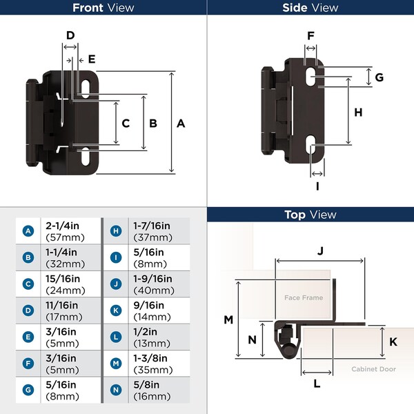 Amerock 1/2in 13 mm Overlay Self-Closing, Partial Wrap Oil-Rubbed Bronze Hinge - 1 Pair - BPR7550ORB