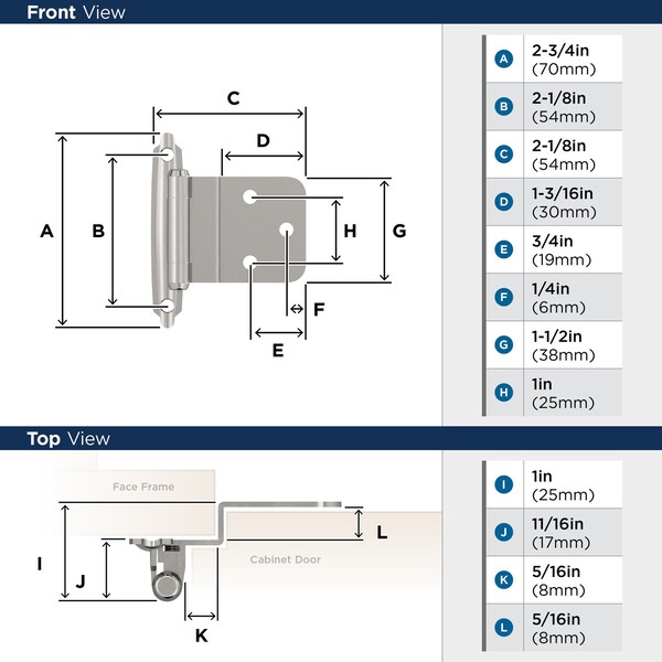 Amerock 3/8in 10 mm Inset Self-Closing, Face Mount Polished Chrome Hinge - 1 Pair - BPR342826