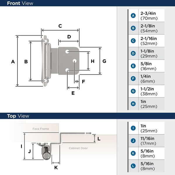 Amerock 3/8in 10 mm Inset Self-Closing, Face Mount Polished Chrome Hinge - 1 Pair - BPR792826