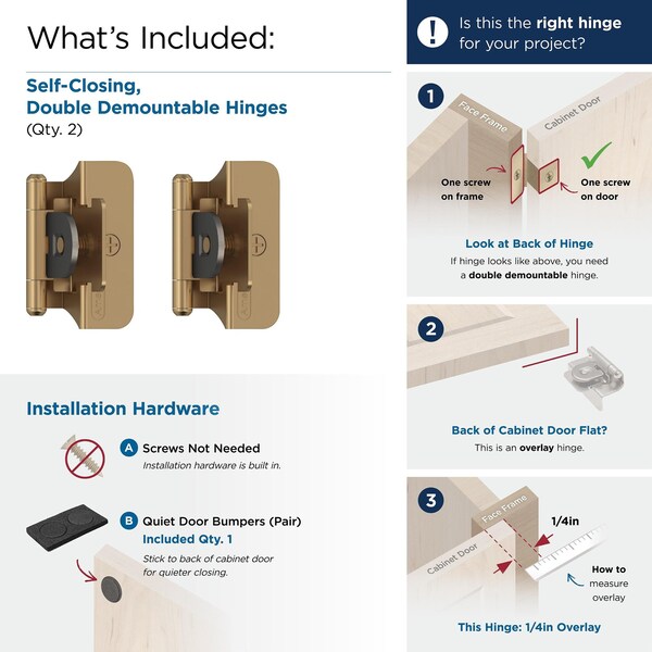 Amerock 1/4in 6mm Overlay Double Demountable Champagne Bronze Cabinet Hinge, 1 Pair - BPR8701CZ