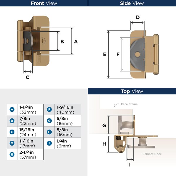 Amerock 1/4in 6mm Overlay Double Demountable Champagne Bronze Cabinet Hinge, 1 Pair - BPR8701CZ
