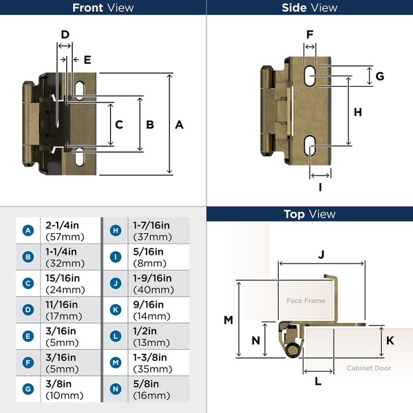 Amerock 1/2in 13mm Overlay Self Closing Full Wrap Burnished Brass Cabinet Hinge, 1 Pair - BPR7540BB