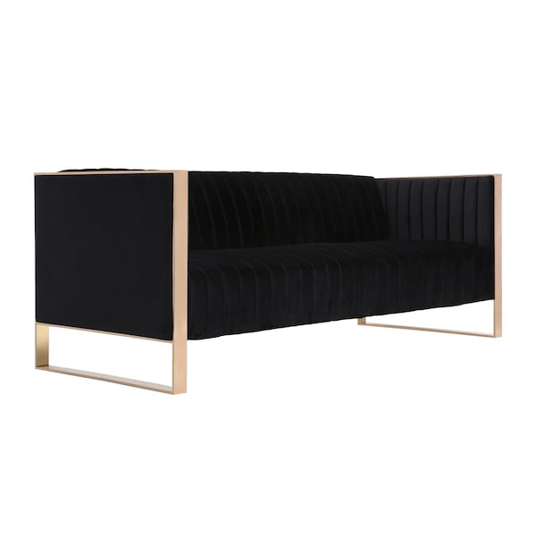 Manhattan Comfort Trillium Sofa and Armchair Set of 3 in Black and Rose Gold - 3A-SS559-BK