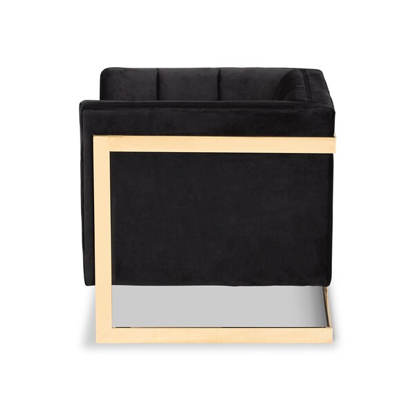 Baxton Studio Ambra Glam and Luxe Black Velvet Fabric Upholstered and Button Tufted Armchair with Gold-Tone Frame - 204-11713