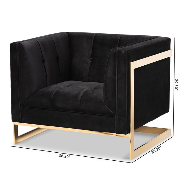 Baxton Studio Ambra Glam and Luxe Black Velvet Fabric Upholstered and Button Tufted Armchair with Gold-Tone Frame - 204-11713