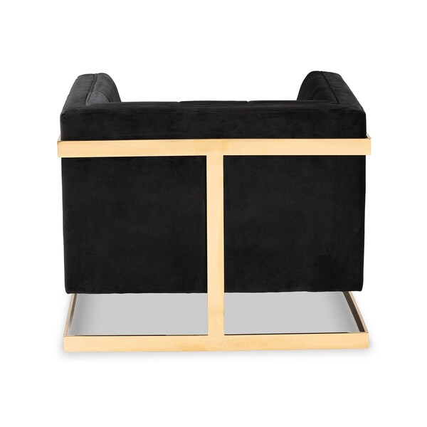 Baxton Studio Ambra Glam and Luxe Black Velvet Fabric Upholstered and Button Tufted Armchair with Gold-Tone Frame - 204-11713