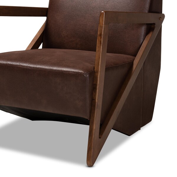 Baxton Studio Christa Transitional Dark Brown Faux Leather and Wood Accent Chair - 191-11709-ZORO