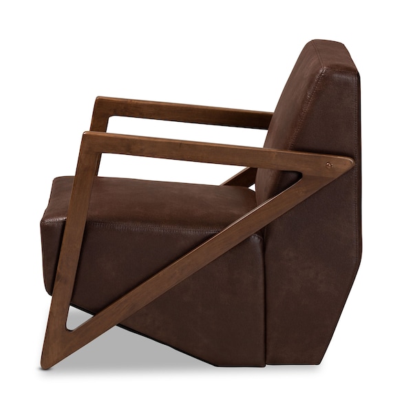 Baxton Studio Christa Transitional Dark Brown Faux Leather and Wood Accent Chair - 191-11709-ZORO
