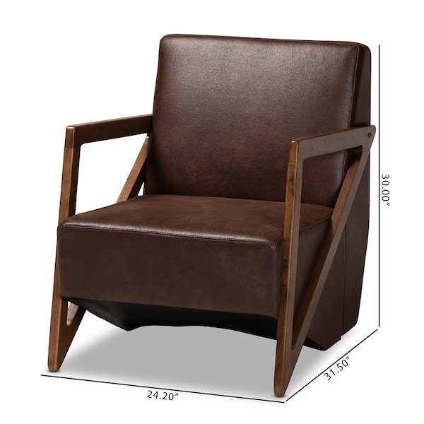 Baxton Studio Christa Transitional Dark Brown Faux Leather and Wood Accent Chair - 191-11709-ZORO