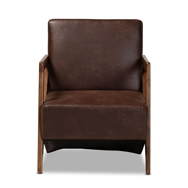 Baxton Studio Christa Transitional Dark Brown Faux Leather and Wood Accent Chair - 191-11709-ZORO