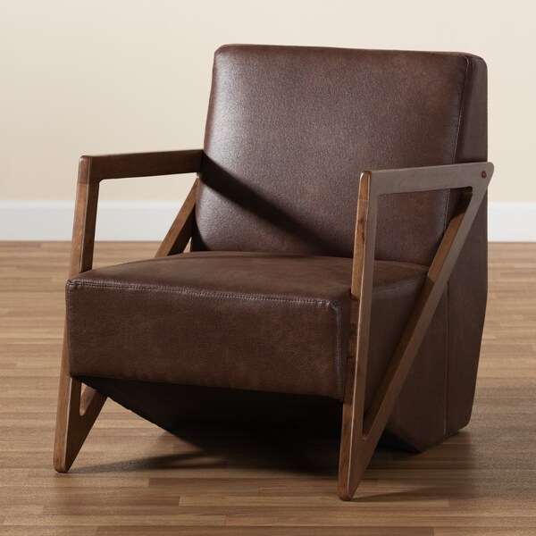 Baxton Studio Christa Transitional Dark Brown Faux Leather and Wood Accent Chair - 191-11709-ZORO