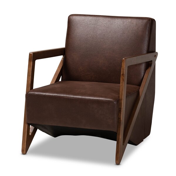 Baxton Studio Christa Transitional Dark Brown Faux Leather and Wood Accent Chair - 191-11709-ZORO
