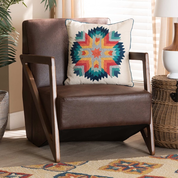 Baxton Studio Christa Transitional Dark Brown Faux Leather and Wood Accent Chair - 191-11709-ZORO