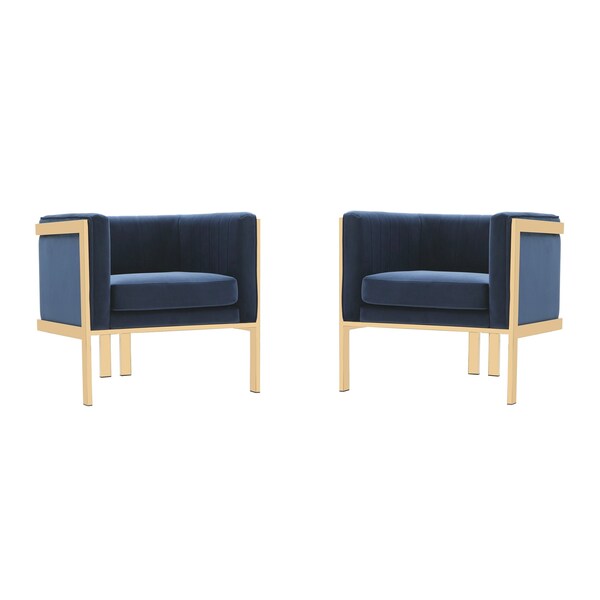 Manhattan Comfort Paramount Accent Armchair in Royal Blue and Polished Brass (Set of 2) - 2-AC053-BL