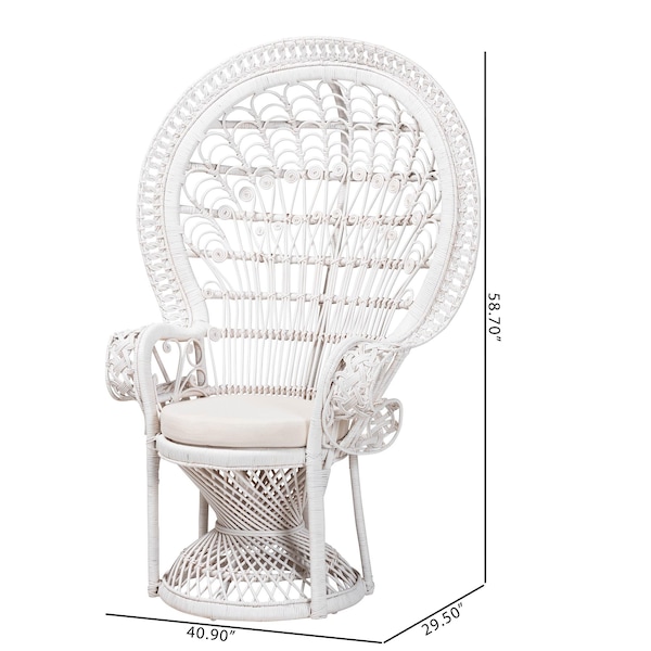 Bali & Pari Kallima Modern Bohemian White Natural Rattan Peacock Chair - 242-13598-ZORO