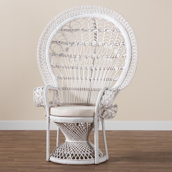Bali & Pari Kallima Modern Bohemian White Natural Rattan Peacock Chair - 242-13598-ZORO