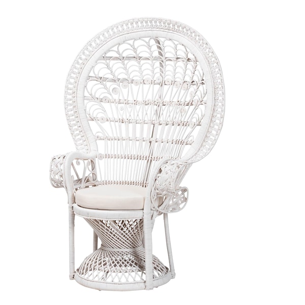 Bali & Pari Kallima Modern Bohemian White Natural Rattan Peacock Chair - 242-13598-ZORO