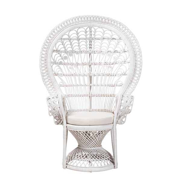 Bali & Pari Kallima Modern Bohemian White Natural Rattan Peacock Chair - 242-13598-ZORO