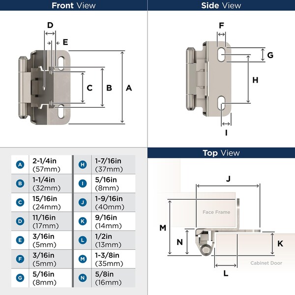 Amerock 1/2in 13 mm Overlay Self-Closing, Partial Wrap Satin Nickel Hinge - 1 Pair - BPR7550G10